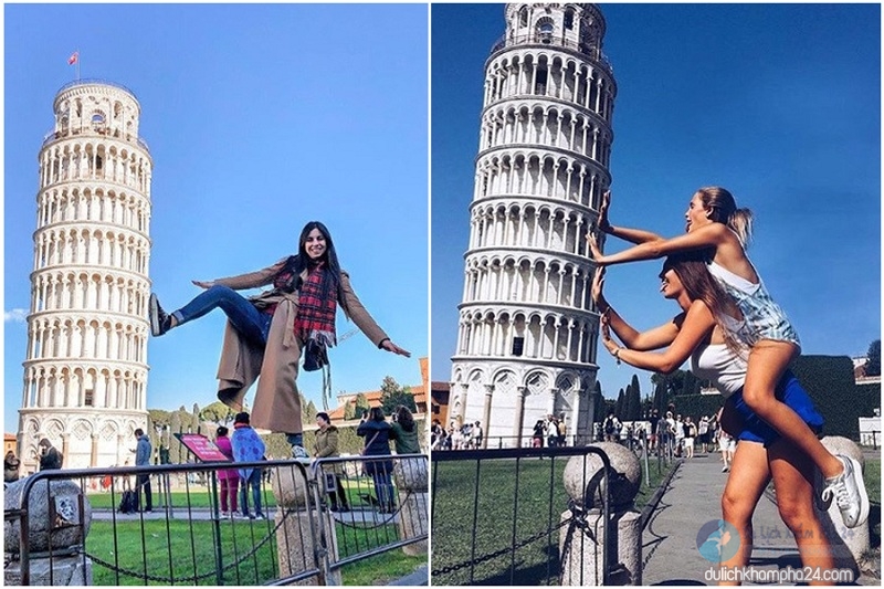 Chụp hình ở tháp nghiêng Pisa