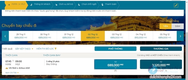 Giá vé máy bay HÀ Nội Huế Vietnamairline
