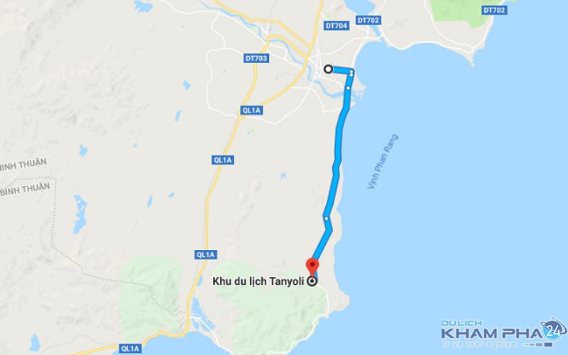 Khu du lịch Tanyoli trên bản đồ giáp vịnh Phan Rang