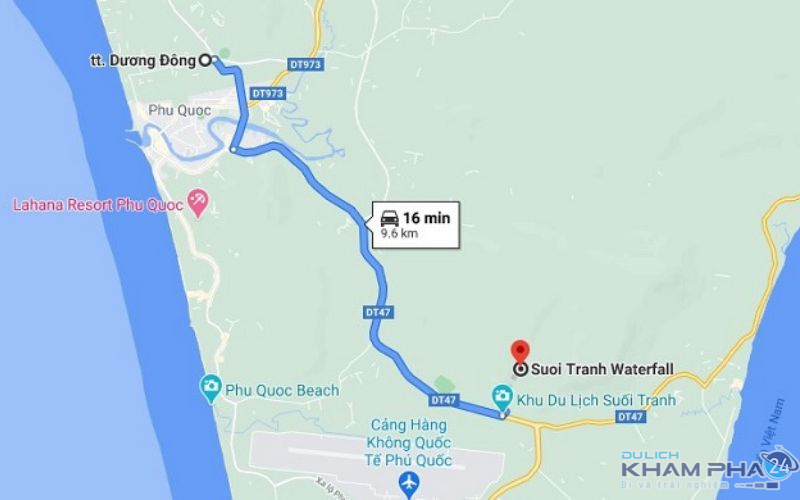 Bản đồ đường đi đến Suối Tranh Phú Quốc